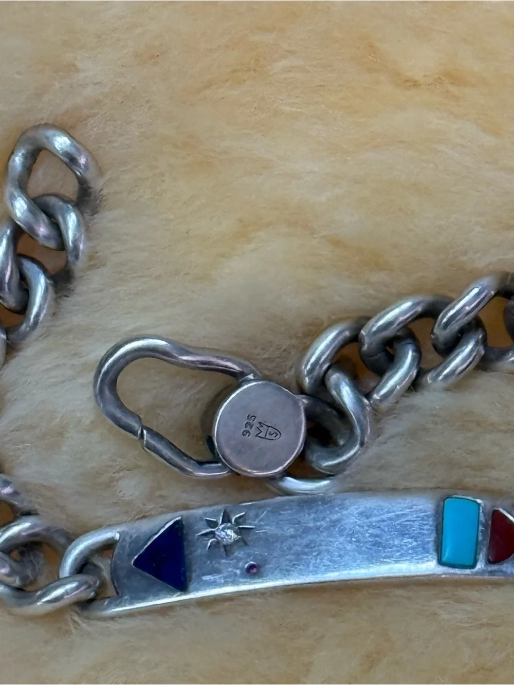 Sterling Silver Multi-Stone Curb Chain Bracelet - Turquoise, Red, Blue